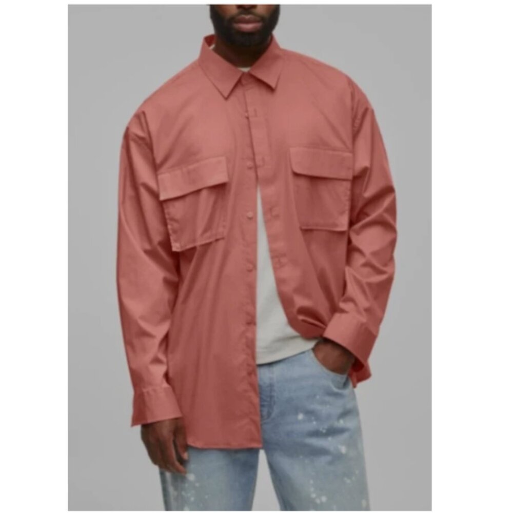 Mode of One Men's Long Sleeve Button Front Utility Shirt Sunbaked Clay Size M